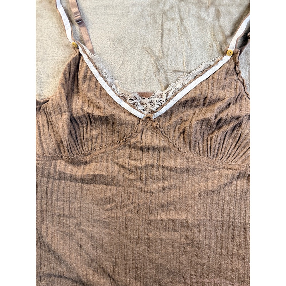 Sonoma Life + Style Brown Ribbed Lace Trim Slip Dress Womens Large Coquette